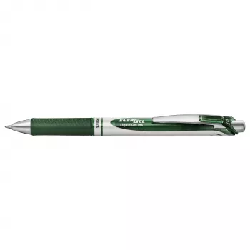 Pentel Energel BL77 įtraukiamas gelinis rašiklis – žalias rašalas, žalias korpusas, sidabriniai akcentai, 0,7 mm, vidutinis antgalis, vandens pagrindu, vienas rašiklis