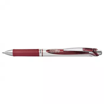 Pentel Energel BL77 Automatinis gelio rašiklis - Burgundijos rašalas - 0,7 mm - Sidabrinis segtukas - Apvalus korpusas