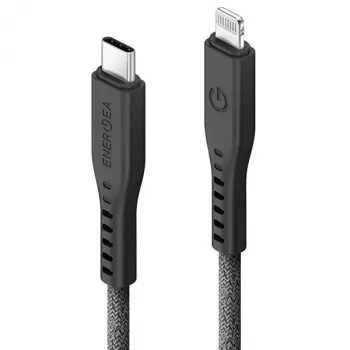 ENERGEA Flow USB-C to Lightning kabelis 1,5 m juodas 60 W 3 A PD greitasis įkrovimas MFi sertifikuotas