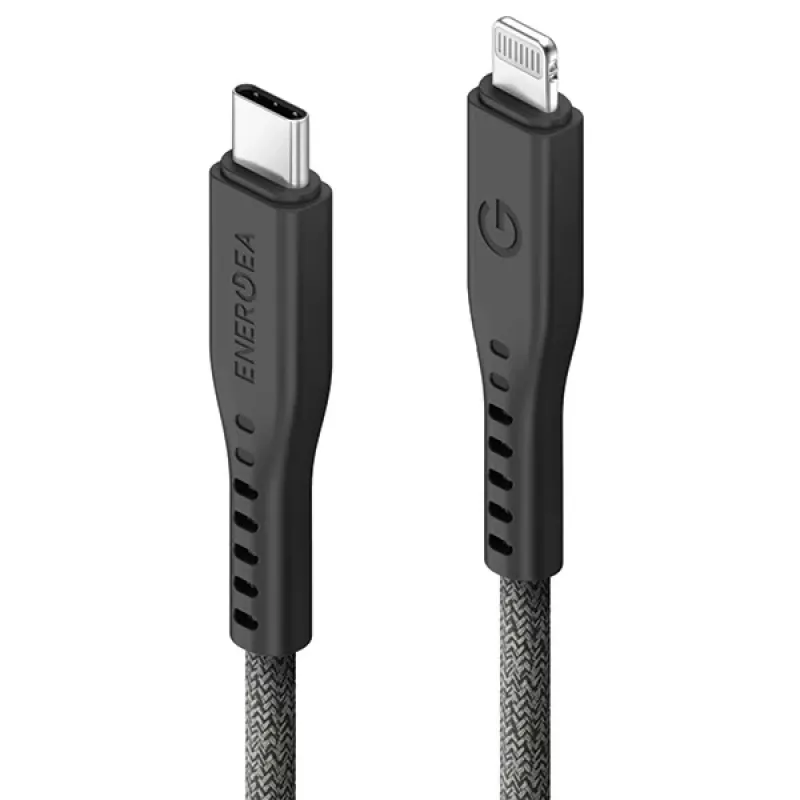 ENERGEA Flow USB-C to Lightning kabelis 1,5 m juodas 60 W 3 A PD greitasis įkrovimas MFi sertifikuotas