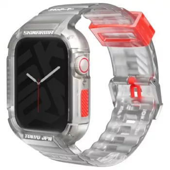 SKINARMA Saido 2-in-1 Case and Strap for Apple Watch 45/44mm, Clear/Transparent