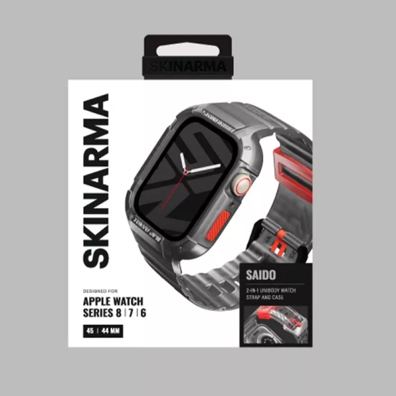Skinarma Saido 2-in-1 Strap & Case, Apple Watch 45/44mm, Smoke