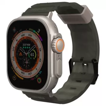 Skinarma Shokku Strap, skirtas Apple Watch 49/45/44 mm, tamsiai alyvuoginis