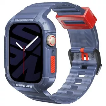Skinarma Saido 2-in-1 dėklas su integruotu dirželiu, skirtas Apple Watch 45/44 mm, tamsiai mėlynas
