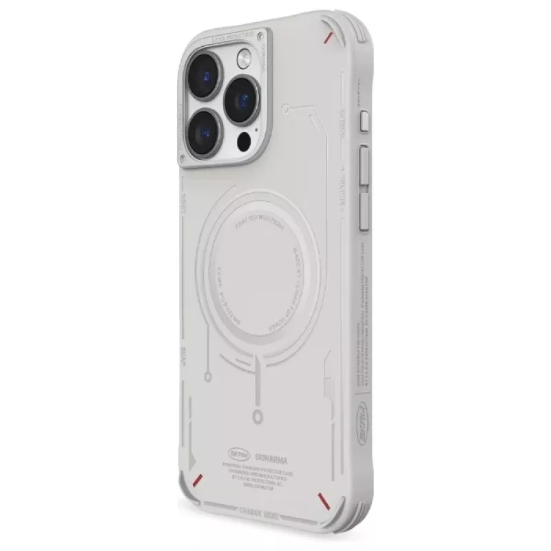 SKINARMA Mecha Dėklas, skirtas iPhone 16 Pro Max 6,9 colio, su magnetiniu įkrovimu, šviesiai pilkas