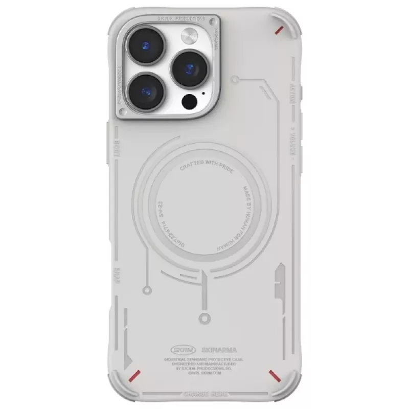 SKINARMA Mecha Dėklas, skirtas iPhone 16 Pro Max 6,9 colio, su magnetiniu įkrovimu, šviesiai pilkas