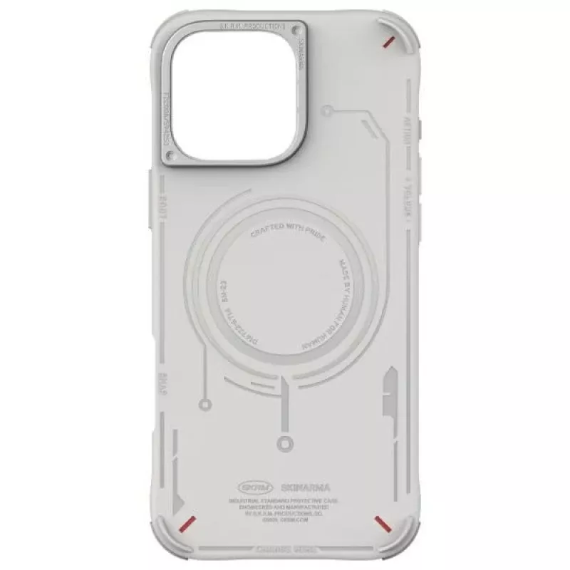 SKINARMA Mecha Dėklas, skirtas iPhone 16 Pro Max 6,9 colio, su magnetiniu įkrovimu, šviesiai pilkas