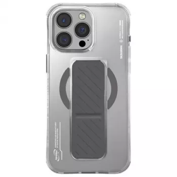 Skinarma Axon apsauginis dėklas, skirtas iPhone 16 Pro 6,3 colio, su magnetiniu įkrovimu ir rankenos stoveliu, titano spalvos