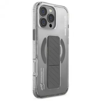 Skinarma Axon apsauginis dėklas, skirtas iPhone 16 Pro 6,3 colio, su magnetiniu įkrovimu ir rankenos stoveliu, titano spalvos
