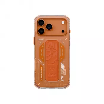 Skinarma Helio dėklas, skirtas iPhone 17 Pro Max, su magnetiniu įkrovimu ir rankenos atrama, oranžinis