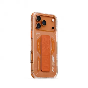 Skinarma Helio dėklas, skirtas iPhone 17 Pro Max, su magnetiniu įkrovimu ir rankenos atrama, oranžinis