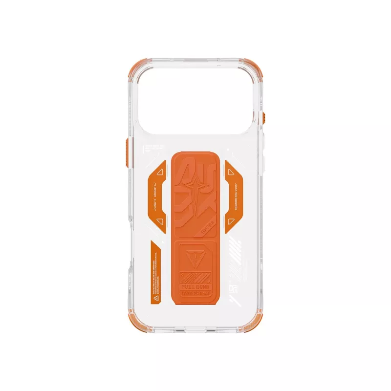 Skinarma Helio dėklas, skirtas iPhone 17 Pro Max, su magnetiniu įkrovimu ir rankenos atrama, oranžinis
