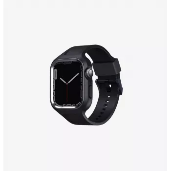UNIQ Monos 2in1 Apple Watch dirželis su dėklu, skirtas Series 4/5/6/7/8/9/SE/SE2/SE3 44/45mm, Midnight Black
