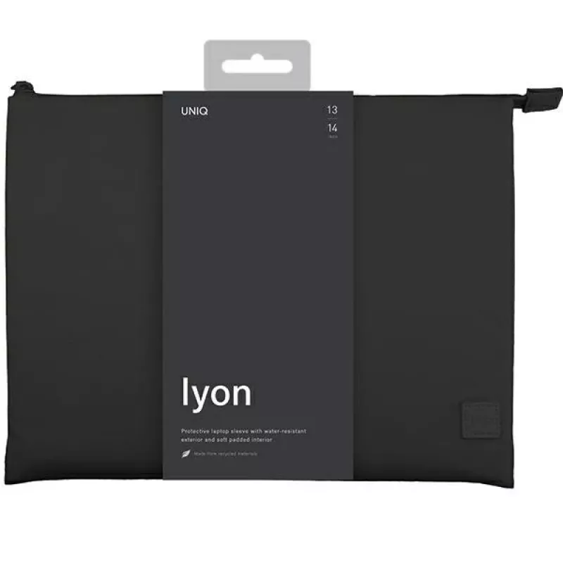 UNIQ Lyon Laptop Sleeve 14 colių Midnight Black Waterproof RPET
