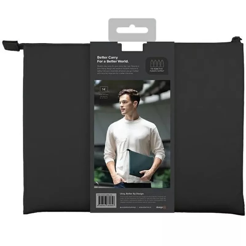 UNIQ Lyon Laptop Sleeve 14 colių Midnight Black Waterproof RPET