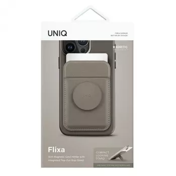 UNIQ Flixa Magnetinė Kortelių Piniginė su Pėdeliu Flint Grey MagSafe