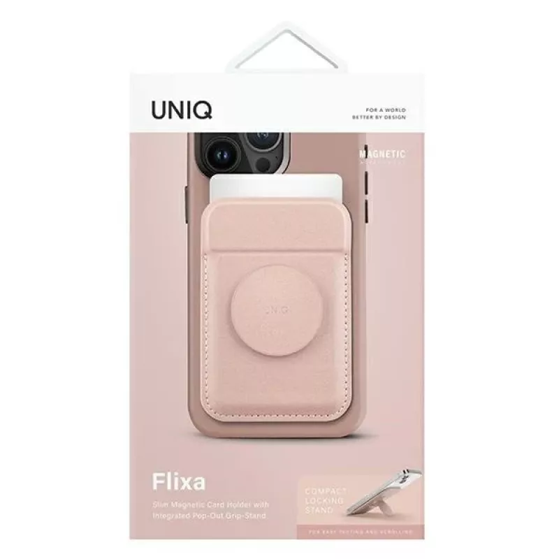 UNIQ Flixa Magnetinė kortelių piniginė su atlenkiama kojelė Blush Pink MagSafe