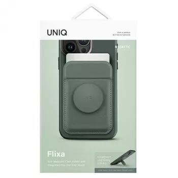 UNIQ Flixa Magnetinė Kortelių Piniginė su Atramėle Kerpių Žalia (Lichen Green) MagSafe