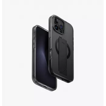UNIQ Heldro Max MagClick apsauginis dėklas su įkrovimu, skirtas iPhone 16 Pro Max 6,9 colio, juodas/rūkytas