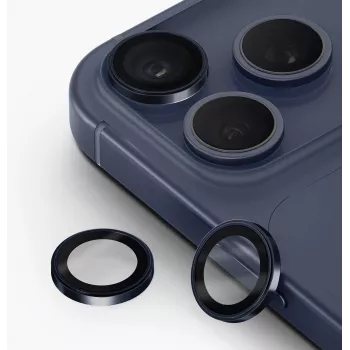 UNIQ Optix Prime fotoaparato objektyvo apsauginis stiklas, skirtas iPhone 17 Pro / 17 Pro Max / 15 Pro / 15 Pro Max su montavimo įrankiu – tamsiai mėlyna