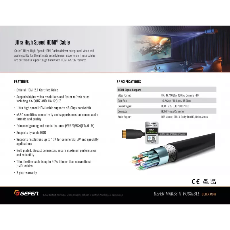 Gefen GEF-CAB-HS-HDMI-2M HDMI 2.1 laidas 2m juodas 48Gbps 3D