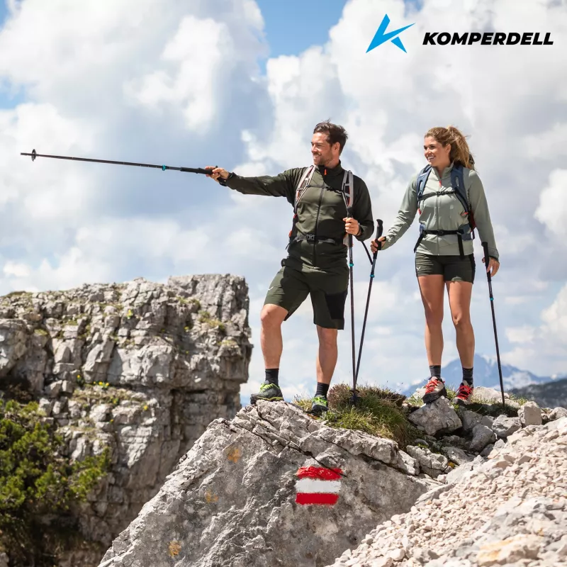 Komperdell FX L Carb Vario Approach sudedamos trekingo lazdos, 4 dalių aliuminis 7075-T6 ir anglies pluoštas, FX Lite sulankstymo mechanizmas, Powerlock 3.0