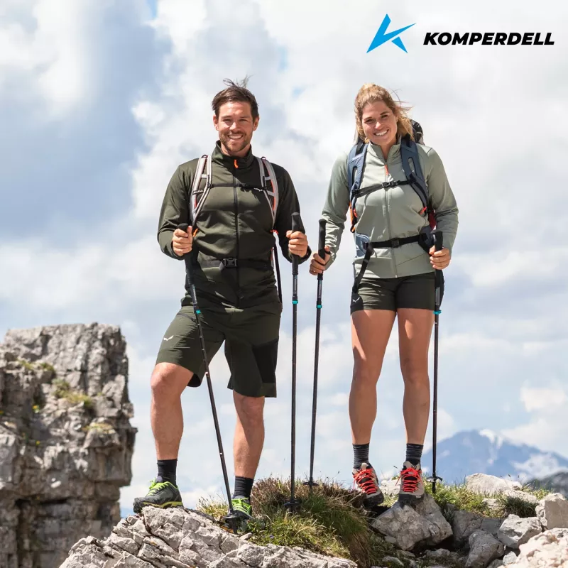Komperdell FX L Carb Vario Approach Compact sudedamos trekingo lazdos, 4 dalių aliuminis 7075-T6 ir anglies pluoštas, FX Lite sulankstymo mechanizmas, Powerlock 3.0