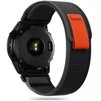 TECH-PROTECT Nylon Watch Strap for Garmin Fenix 5 / 6 / 6 Pro / 7 – Black/Orange