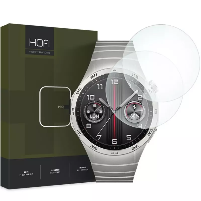 HOFI Glass Pro+ 2-Pack Grūdinto stiklo apsauginis ekrano stikliukas, skirtas Huawei Watch GT 4 (46 mm), skaidrus