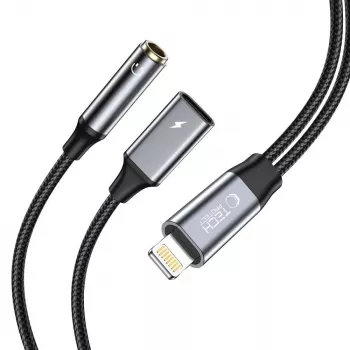 TECH-PROTECT ULTRABOOST laidas adapteris Lightning į 3,5 mm mini Jack & Lightning, juodas