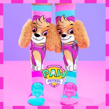 MADMIA Paw Patrol Skye vaikiškos kojinės iki kelių su 3D pliušinėmis ausytėmis - rožinė/mėlyna/balta