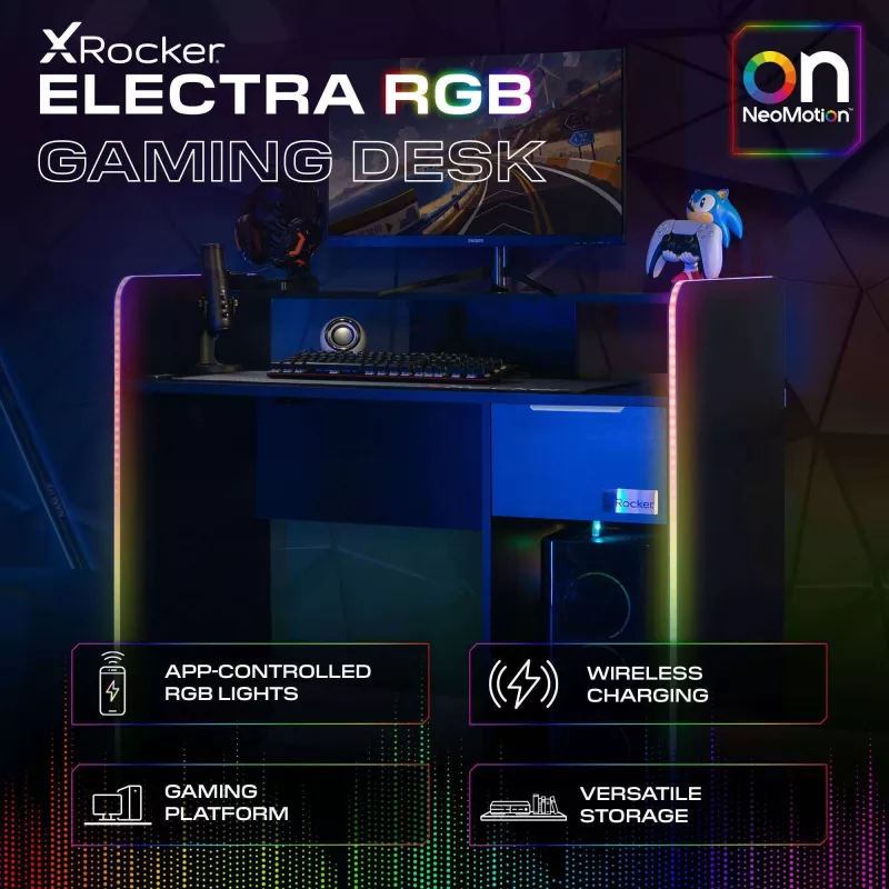 X Rocker 2023269 žaidimų stalas su LED, juodas