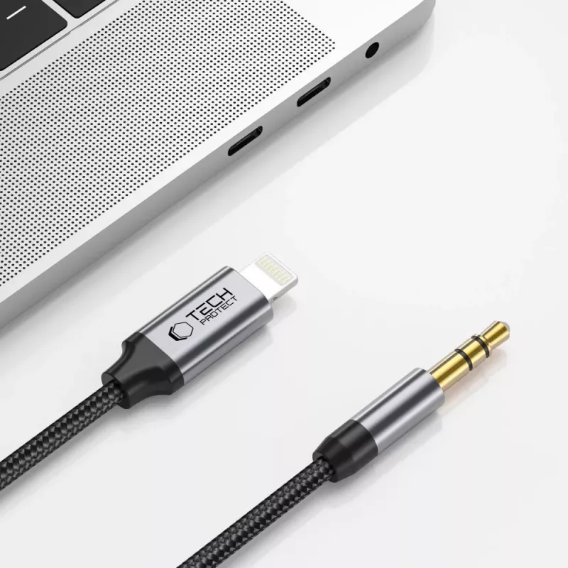 TECH-PROTECT UltraBoost Lightning į AUX Mini Jack 3.5mm laidas 100cm juodas