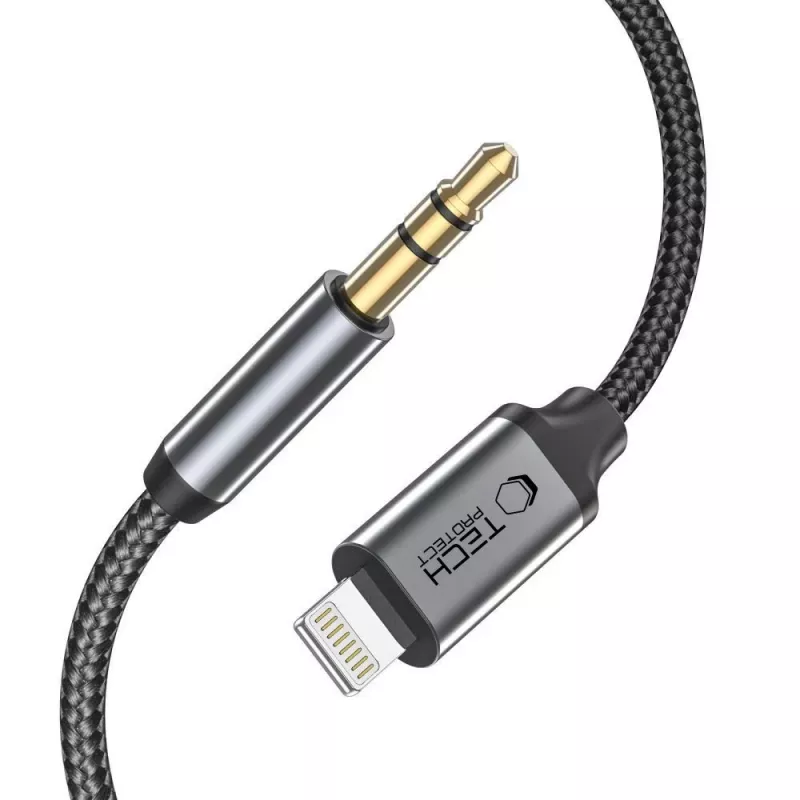 TECH-PROTECT UltraBoost Lightning į AUX Mini Jack 3.5mm laidas 100cm juodas