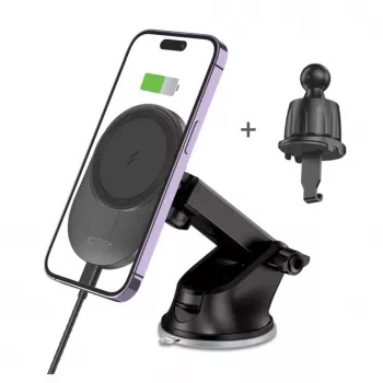 TECH-PROTECT MM15W-V1 Magnetinis MagSafe laikiklis automobiliui su belaidžiu įkrovimu 15W, juodas