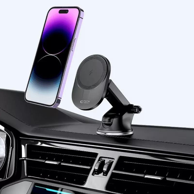 TECH-PROTECT MM15W-V1 Magnetinis MagSafe laikiklis automobiliui su belaidžiu įkrovimu 15W, juodas