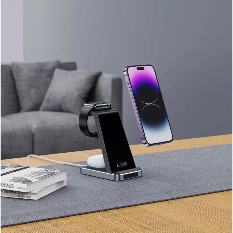 Tech-Protect QI15W-A26 3IN1 belaidė įkrovimo stotelė, juoda