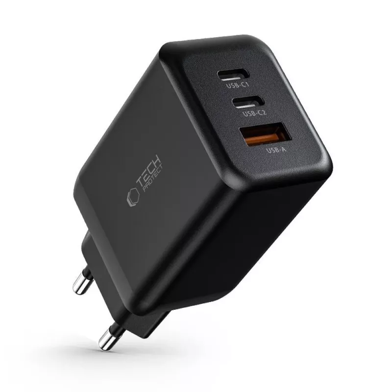 TECH-PROTECT C65W 3-Port Network Charger PD 65W / QC3.0 Black