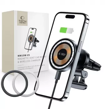 TECH-PROTECT MM15W-V5 Magnetic MagSafe Vent Car Mount Wireless Charger 15W Black