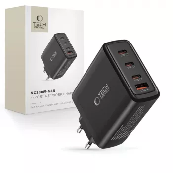 Tech-Protect NC100W-GAN 4-PORT Black GaN Wall Charger 100W USB-C