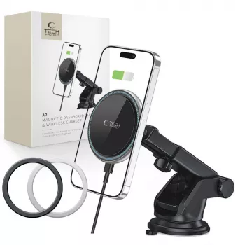TECH-PROTECT A2 Magnetic MagSafe Dash Car Mount Wireless Charger 15W Black