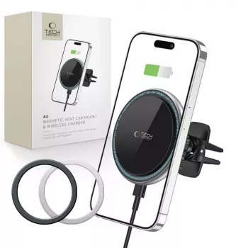 TECH-PROTECT A2 Magnetinis MagSafe ventiliatoriaus automobilinis laikiklis su belaidžiu įkrovikliu 15W juodas
