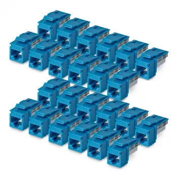 StarTech.com Cat6 Keystone Jack 24-Pack, RJ45 Ethernet Keystone Coupler, UTP Cat6 Wall Jack, 90 Degree 110 Punch Down, Blue