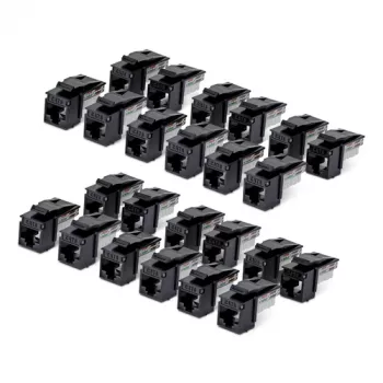 „StarTech.com“ Cat6 Keystone Jack 24 rinkinys, RJ45 Ethernet kištukinė jungtis, UTP Cat6 sieninis lizdas, 90 laipsnių 110 užspaudimas, juoda, 10GBase-T