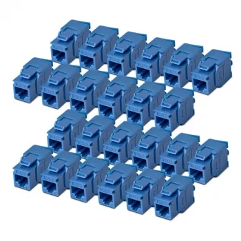 StarTech.com Cat6 Keystone Jack 24 komplektas, RJ45 Ethernet keystone mova, UTP Cat6 sieninės rozetės įdėklas, 180 laipsnių, be įrankių, mėlyna