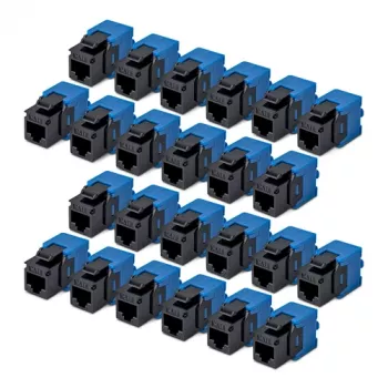 StarTech.com Cat6 Keystone Jack 24 komplektas – RJ45 Ethernet keystone mova, UTP, 180 laipsnių, be įrankių, juoda/mėlyna, 10GBase-T