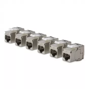 StarTech.com Cat8 Keystone Jack Moduliai 6 vnt. RJ45 Ethernet Kištukinis Lizdas, UTP Cat8 Sieninis Lizdas, 180 Laipsnių, Beįrankis, Plokščias, Sidabrinis, RJ-45, Moteriškas, 25/40GBase-T
