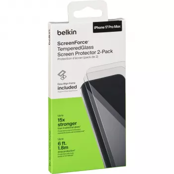 Belkin ScreenForce grūdinto stiklo ekrano apsauga, skirta Apple iPhone 17 Pro Max (2 vnt. pakuotė) - Skaidri