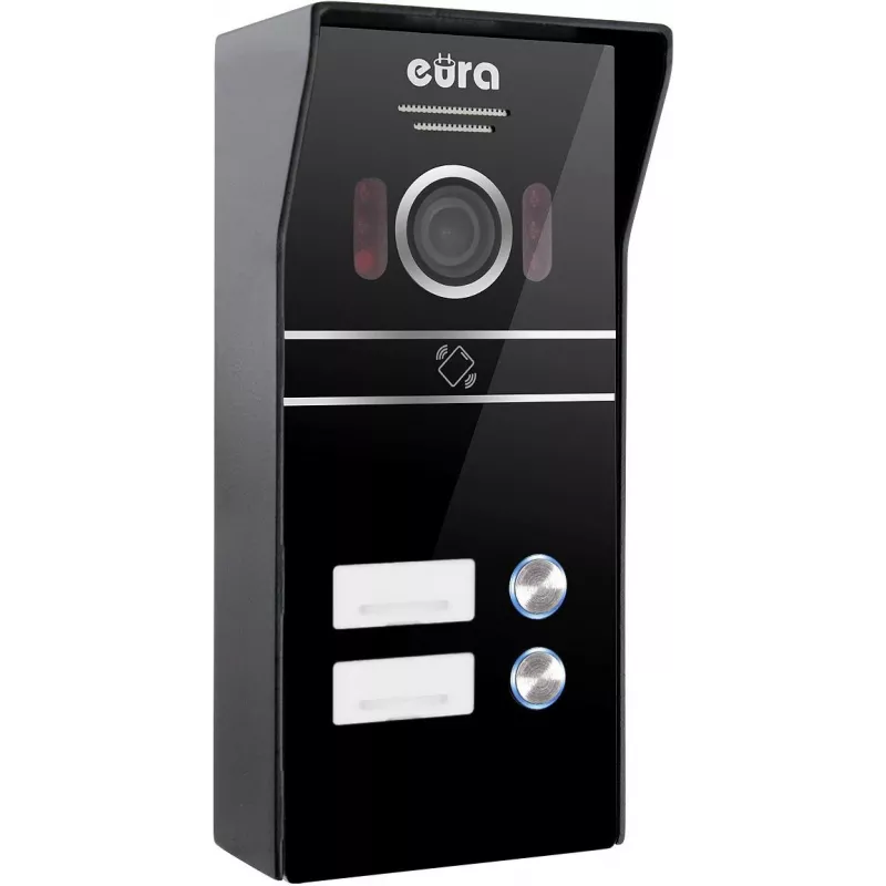 Eura VDP-80C5 Dviejų šeimų vaizdo domofono sistema, juoda, 2x 7 inch LCD, FHD, 2 įėjimai, 1080p kamera, RFID skaitytuvas, montuojama ant paviršiaus