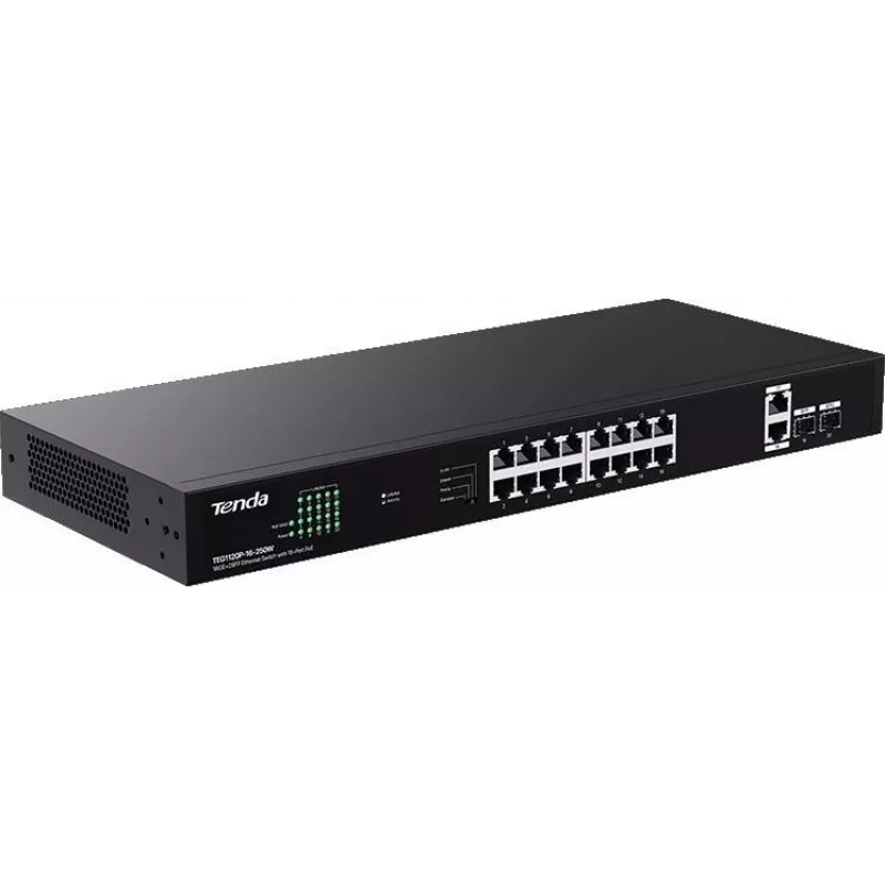 Tenda TEG1120P-16-250W Nevaldomas PoE+ komutatorius 18 prievadų Gigabit 2 SFP 250W